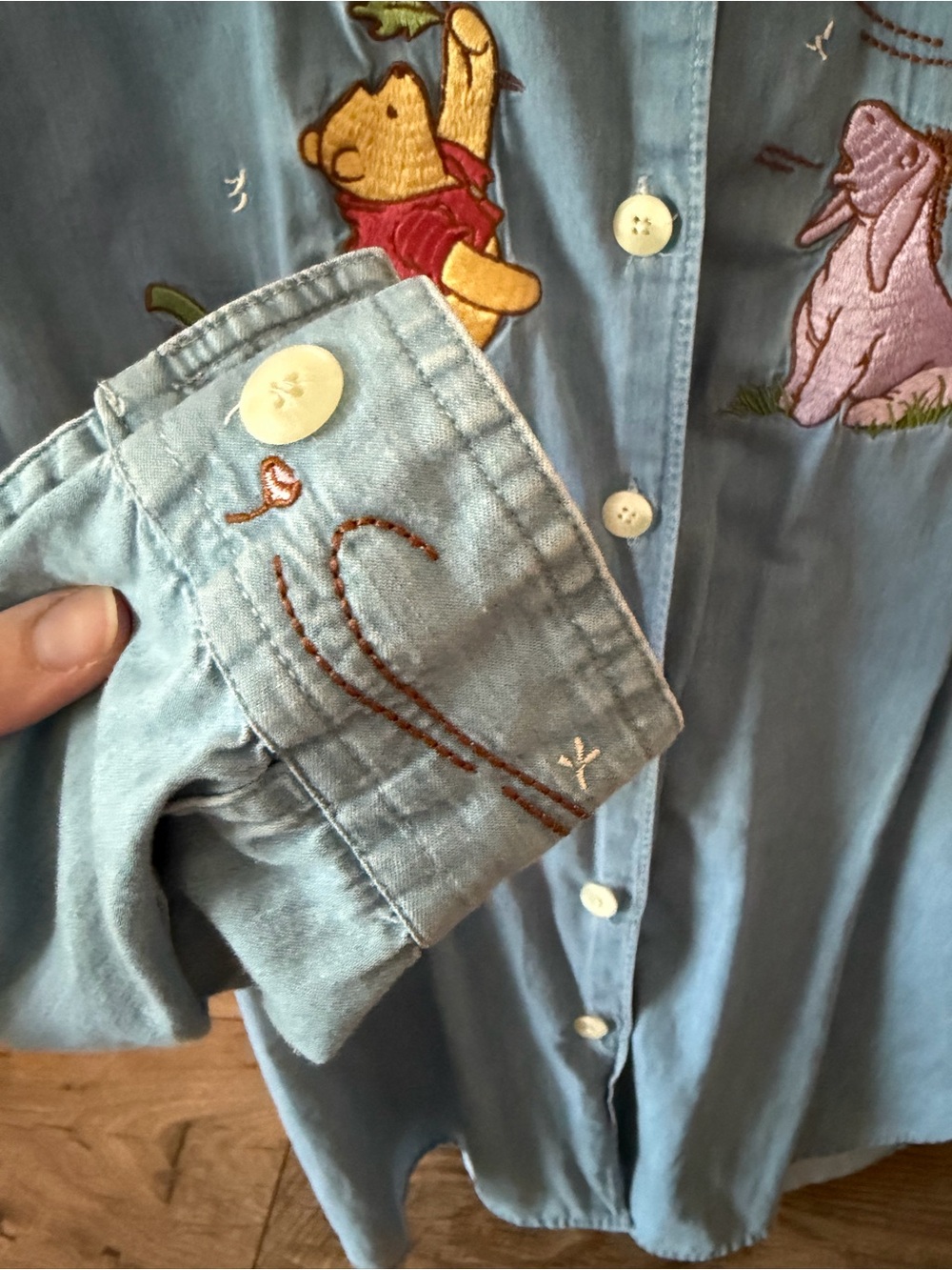 Vintage 90s Disney chambray womens button down Winnie the Pooh Embroidered Shirt - Picture 5 of 6